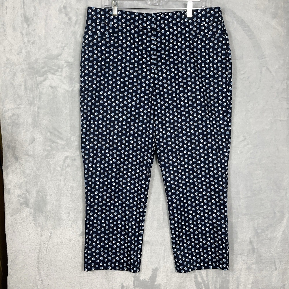 Ann Taylor Trousers Navy‎ Polka Dot Cropped Slim Fit Dress Pants 14 Nautical